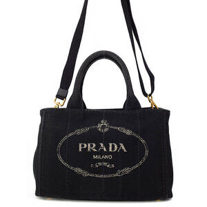 Prada Canapa Convertible 2way Tote Shoulder Bag Denim Black